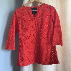 Talbots Eyelet 3/4 Sleeve Top